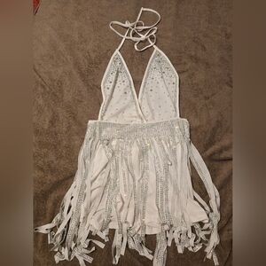 White Halter Romper with Silver Rhinestones